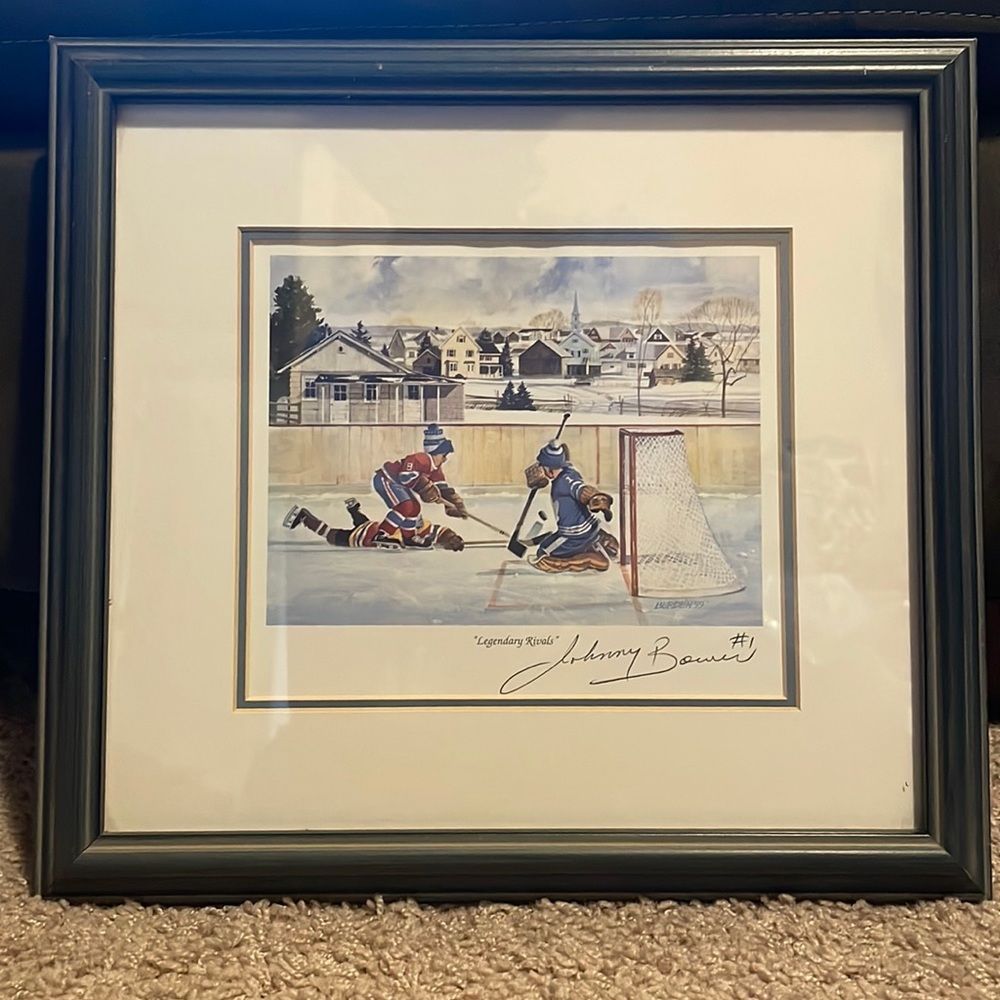 💙framed Hockey Picture “Legendary Rivals” signed by Jonny Bower #1.